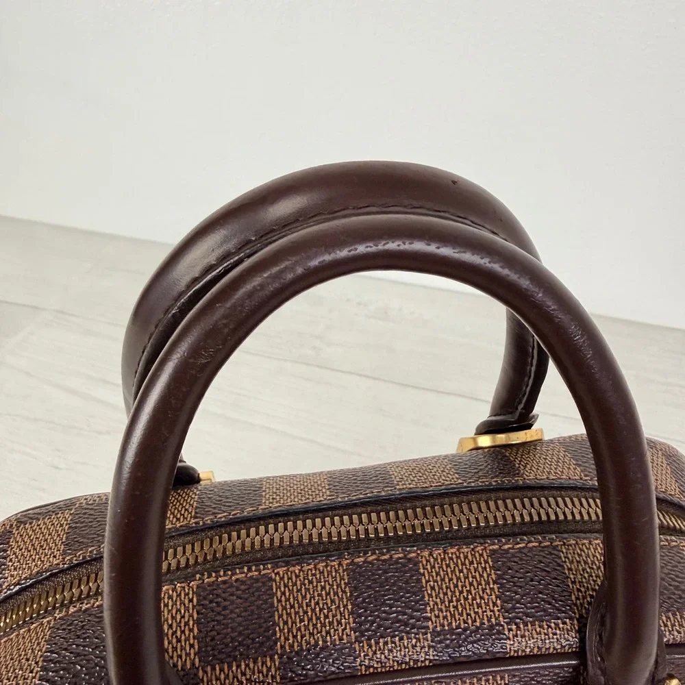 Louis Vuitton Damier Ebene Sarria Mini Handbag Brown Canvas Leather Bag Vintage